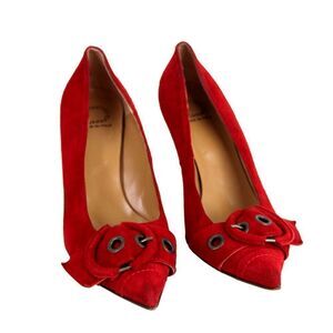 Alternatives RED GENUINE LEATHER SUEDE MID HEEL POINTED CLASSIC PUMP SHOES Sz 39